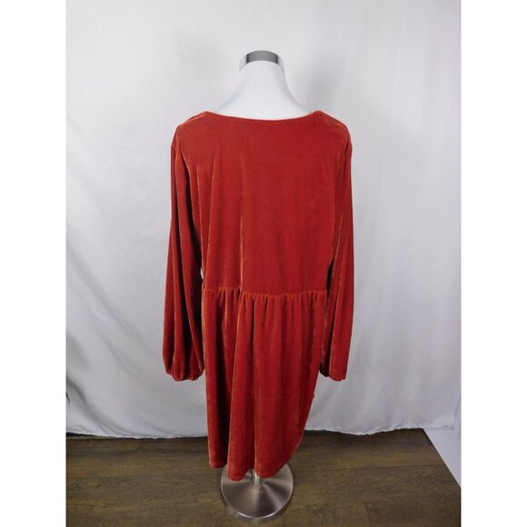 Rusttydustty Dress Womens 2XL Rust Velvet Boho Lace Trim Long Sleeve V Neck - Picture 5 of 11